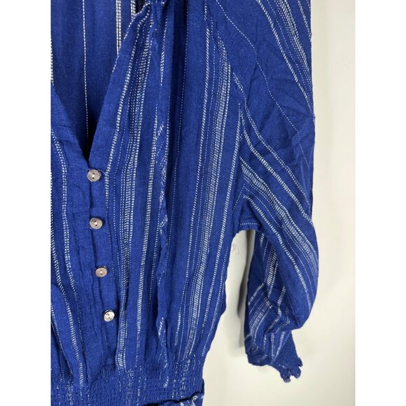NEW Rails Crystal Dress Linen Blend Blue White Noja Stripe Smocked Size S - Picture 5 of 6
